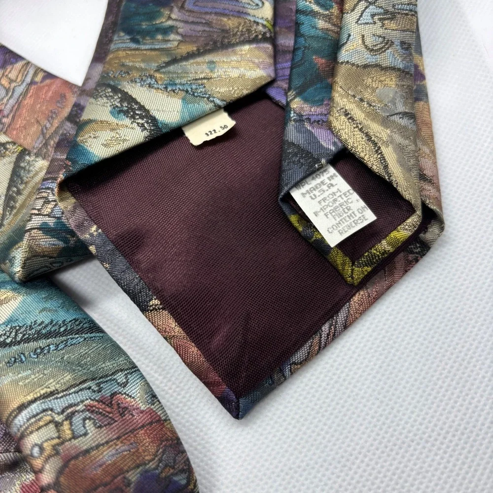 Bernardo Couture Necktie Mens Tie Grunge Abstract‎ Tapestry Wide Tie 80s Vintage